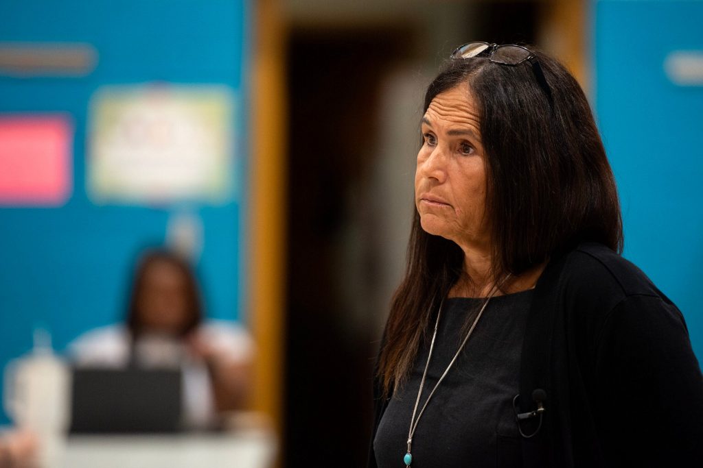 Milwaukee Public Schools Superintendent Brenda Cassellius listens to feedback from parents and community members Monday, July 28, 2025, at Congress School in Milwaukee, Wis. Angela Major/WPR
