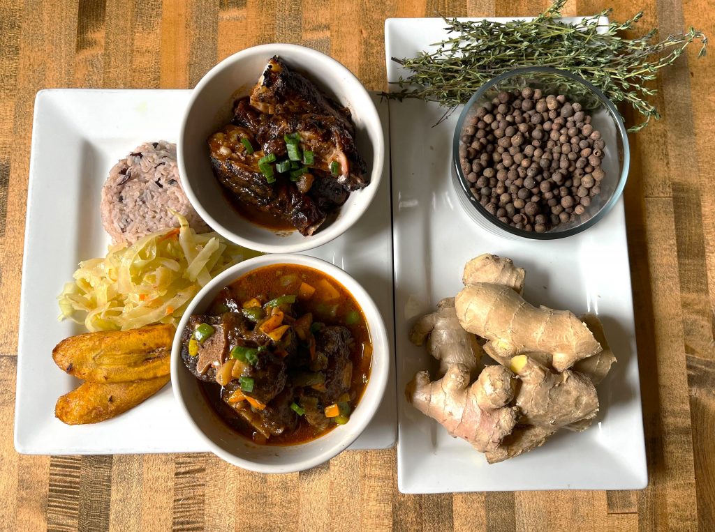 Jamaican dishes and ingredients from Mobay Cafe. Photo by Sophie Bolich.