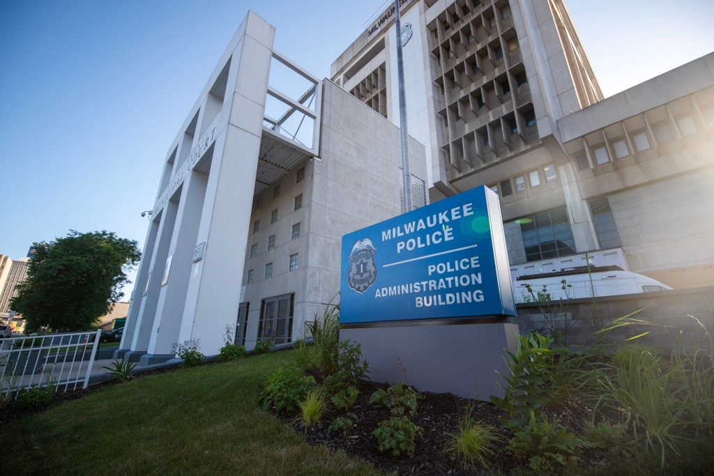 The Milwaukee Police Administration building Wednesday, July 23, 2025, in Milwaukee, Wis. Angela Major/WPR