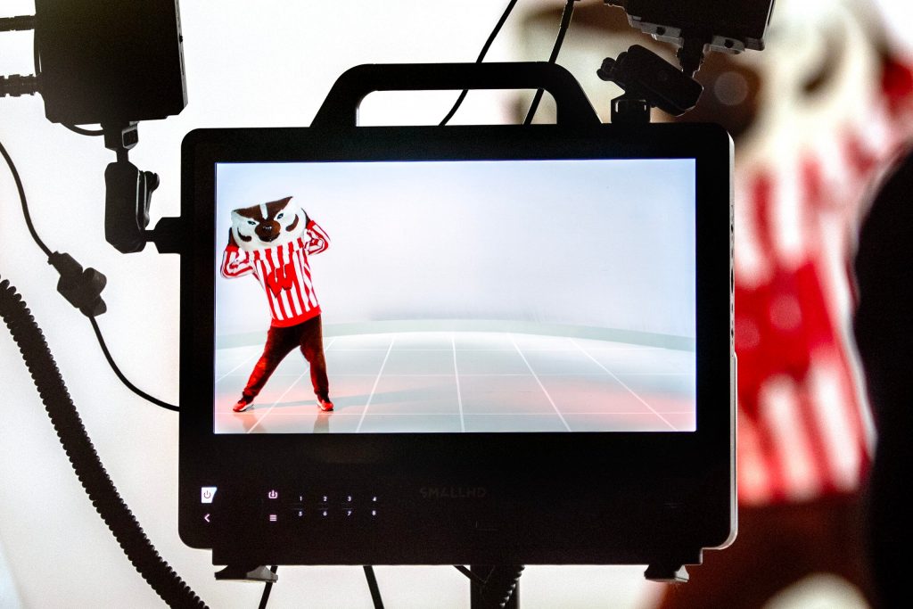 PBS Wisconsin films “Bucky!” a special on the history of Bucky Badger, on Wednesday, Sept. 24, 2025, at Vilas Hall in Madison, Wis. Angela Major/WPR