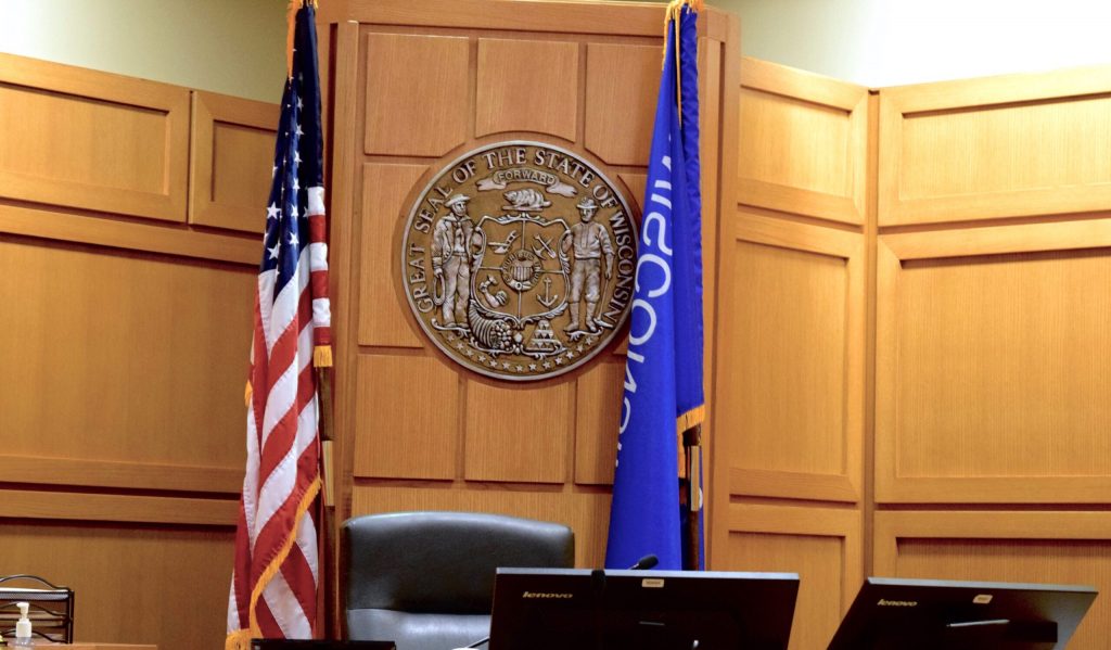 The judge’s bench in a Dane County courtroom. Michelle Johnson/WPR