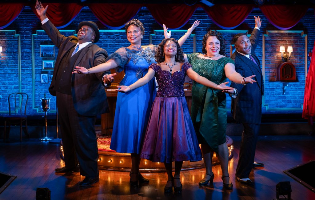 Milwaukee Repertory Theater presents Ain’t Misbehavin’ March 6 – April 26, 2026. Pictured L to R: Brad Raymond, Rae Davenport, Amahri Edwards-Jones, Katherine Alexis Thomas, Jarran V. Muse. Photo by Michael Brosilow.