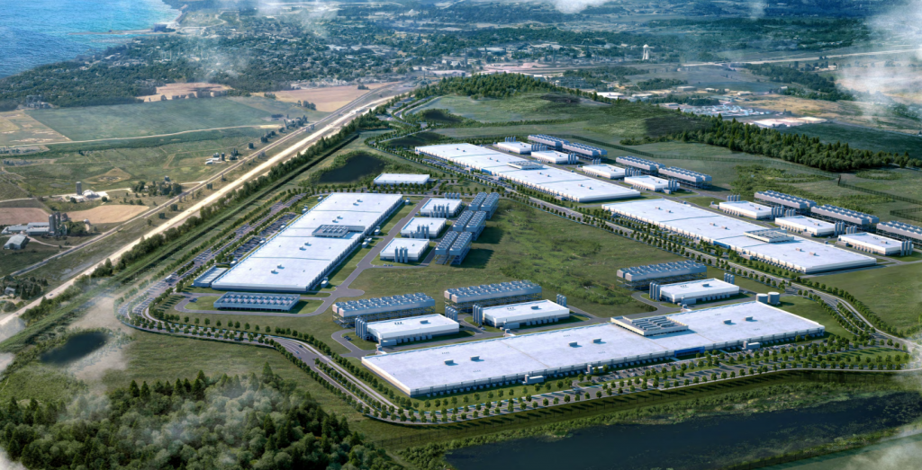 This is an aerial rendering of what the planned data center campus in Port Washington could look like. Source: City of Port Washington