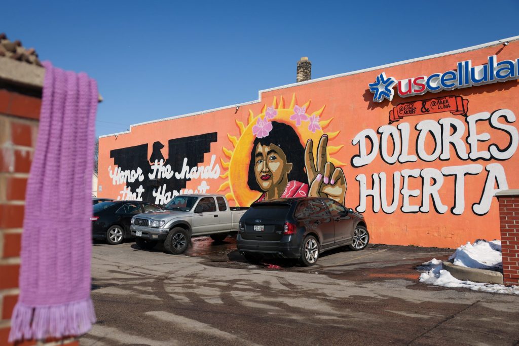 A mural of Dolores Huerta is seen on the side of a building at 1247 S. César E. Chávez Drive. (Photo by Jonathan Aguilar / Milwaukee Neighborhood News Service / CatchLight Local)