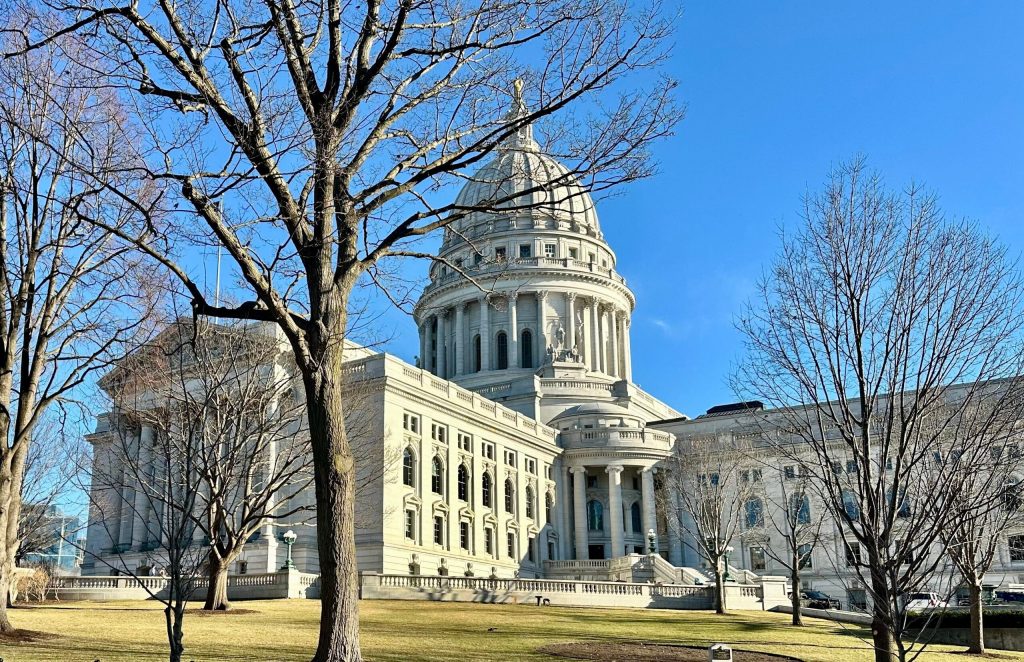 The Wisconsin State Capitol, in Madison, Wis., pictured on March 9, 2026. Anya van Wagtendonk/WPR