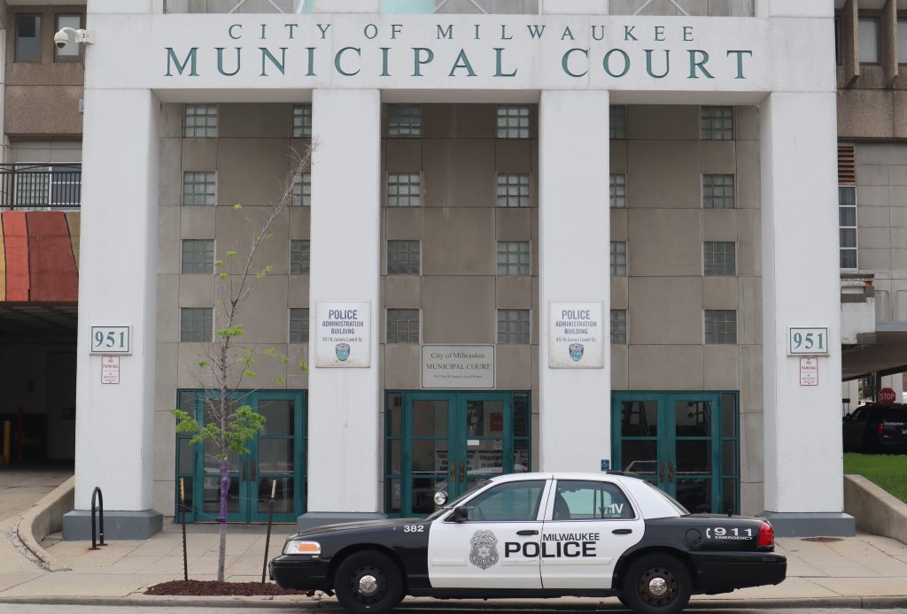 A Milwaukee police squad car in front of the Municipal Court downtown. (Photo | Isiah Holmes)