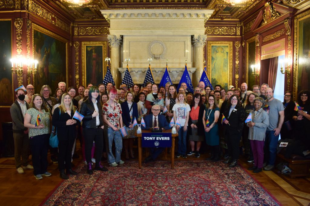 Gov. Evers vetoes bills with stakeholders in the Governor’s Conference Room. Photo from the Governor's Office.