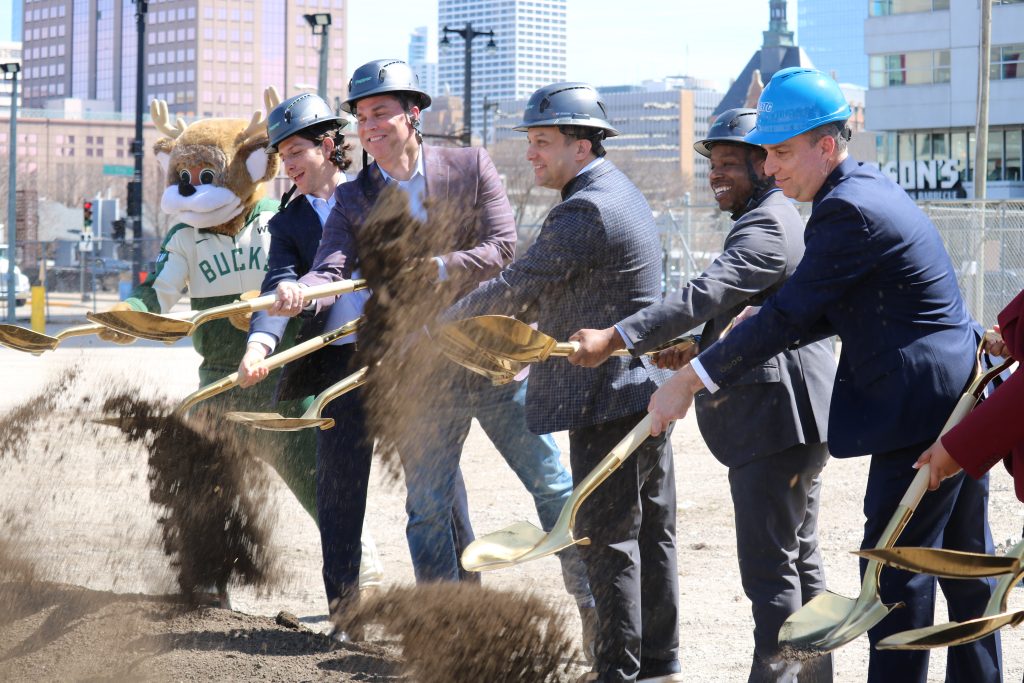 Officials at the groundbreaking ceremony for Fieldhouse Flats. Photo taken April 9, 2026 by Sophie Bolich.