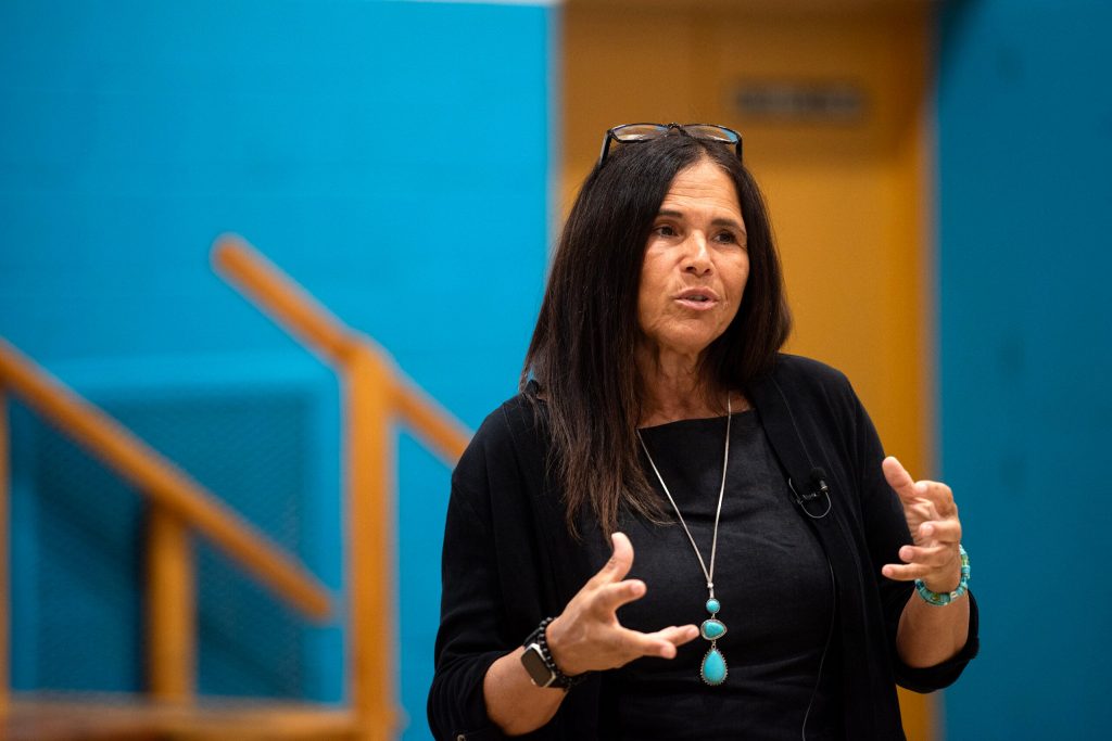 Milwaukee Public Schools Superintendent Brenda Cassellius speaks to parents and community members during a listening session Monday, July 28, 2025, at Congress School in Milwaukee, Wis. Angela Major/WPR