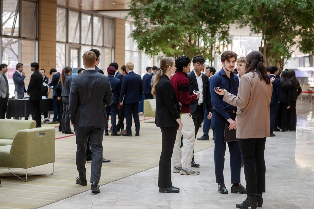 Students gather at an employer showcase event where they can network and meet other future graduates Friday, March 20, 2026, at UW-Madison in Madison, Wis. Angela Major/WPR