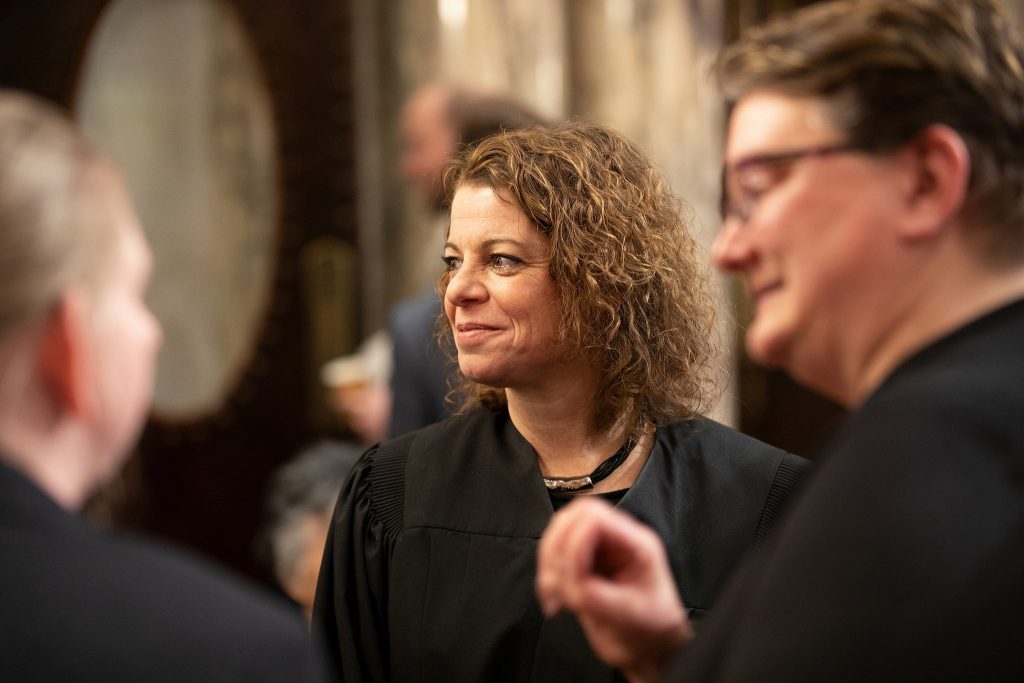 Supreme Court Justice Rebecca Dallet is seen after Gov. Tony Evers’ first State of the State address in Madison, Wisconsin, at the state Capitol building on Jan. 22, 2019. Photo by Emily Hamer/Wisconsin Center for Investigative Journalism
