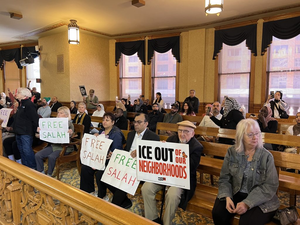 Supporters of Salah Sarsour in the Common Council gallery April 21. Photo by Jeramey Jannene.