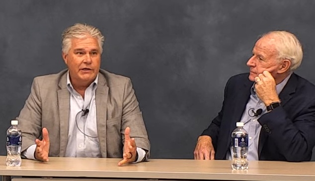 Republican J.D. Van Hollen, former Wisconsin attorney general, and Democrat Tom Barrett, former mayor of Milwaukee, represent the bipartisan Democracy Defense Project, which seeks to combat election conspiracy theories. (Screenshot/YouTube)