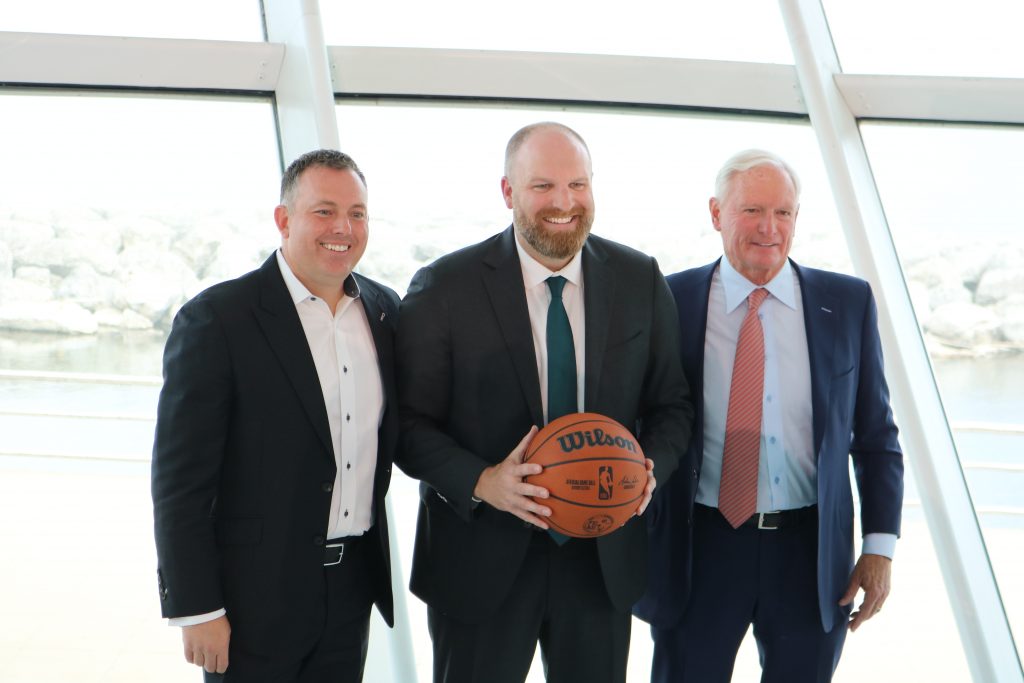 Jon Horst (left), Taylor Jenkins and Jimmy Haslam. Photo taken May 6, 2026 by Sophie Bolich.