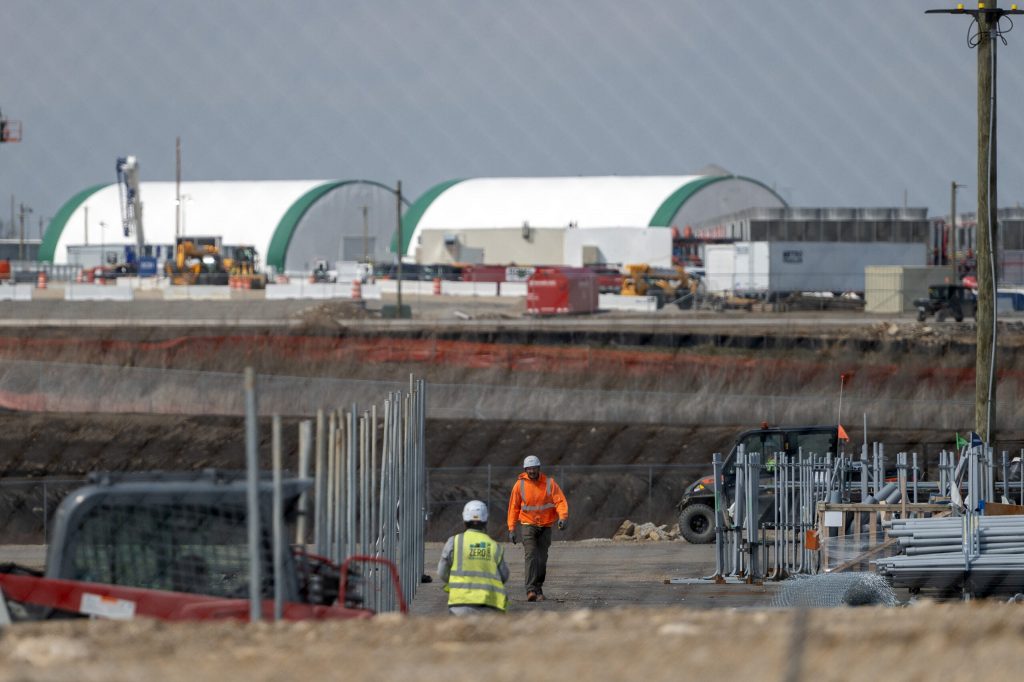 Construction is underway at the site of Meta’s future data center Tuesday, April 14, 2026, in Beaver Dam, Wis. Angela Major/WPR