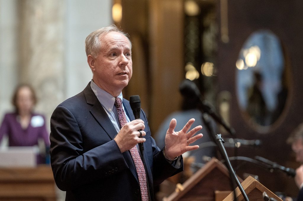 Republican Assembly Speaker Robin Vos speaks during a special session Wednesday, May 13, 2026, at the Wisconsin State Capitol in Madison, Wis. Angela Major/WPR