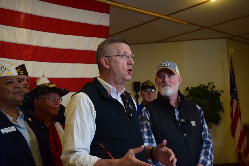 U.S. Department of Veterans Affairs Secretary Doug Collins said the Tomah VA Medical Center and facilities across the country are able to hire the staff they need, despite the VA’s recent efforts to cut staff. Collins visited with veterans in Sparta, Wis. on Thursday, May 7, 2026. Hope Kirwan/WPR