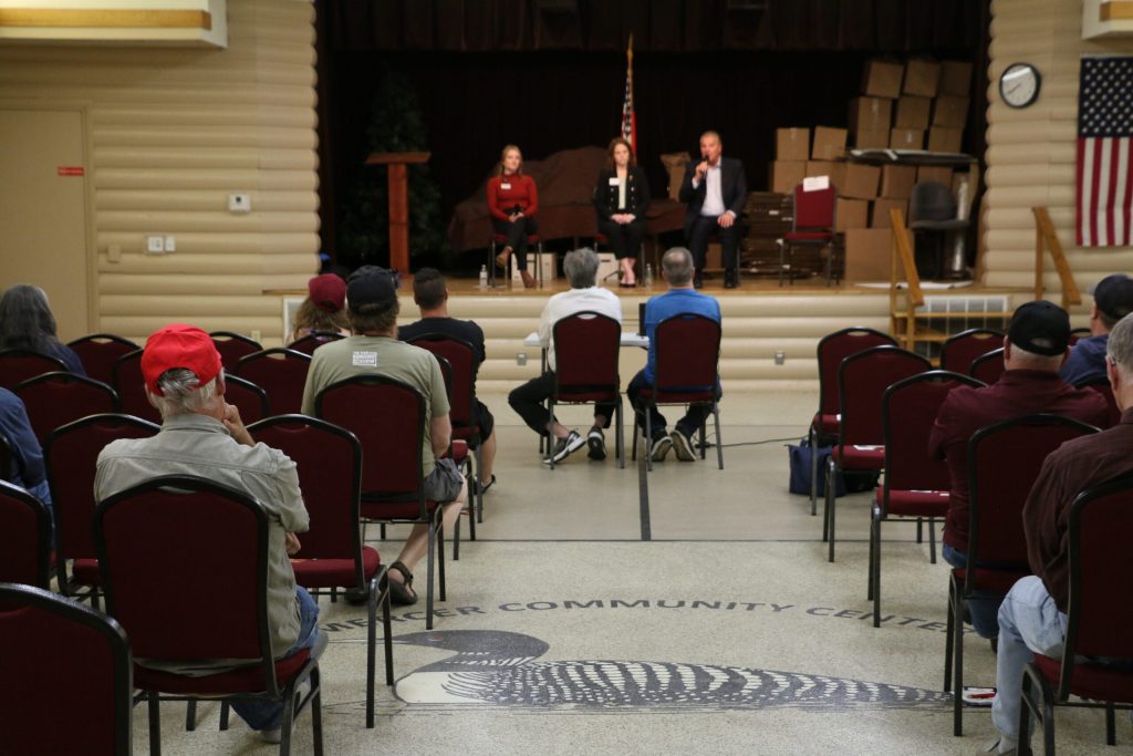 Around 30 Republicans gathered in Mercer for an April for a 7th Congressional District candidate debate. Michael Alfonso, who is the son-in-law of U.S. Transportation Secretary Sean Duffy and has been endorsed by President Donald Trump, skipped the event for a congressional fundraiser. Rich Kremer/WPR