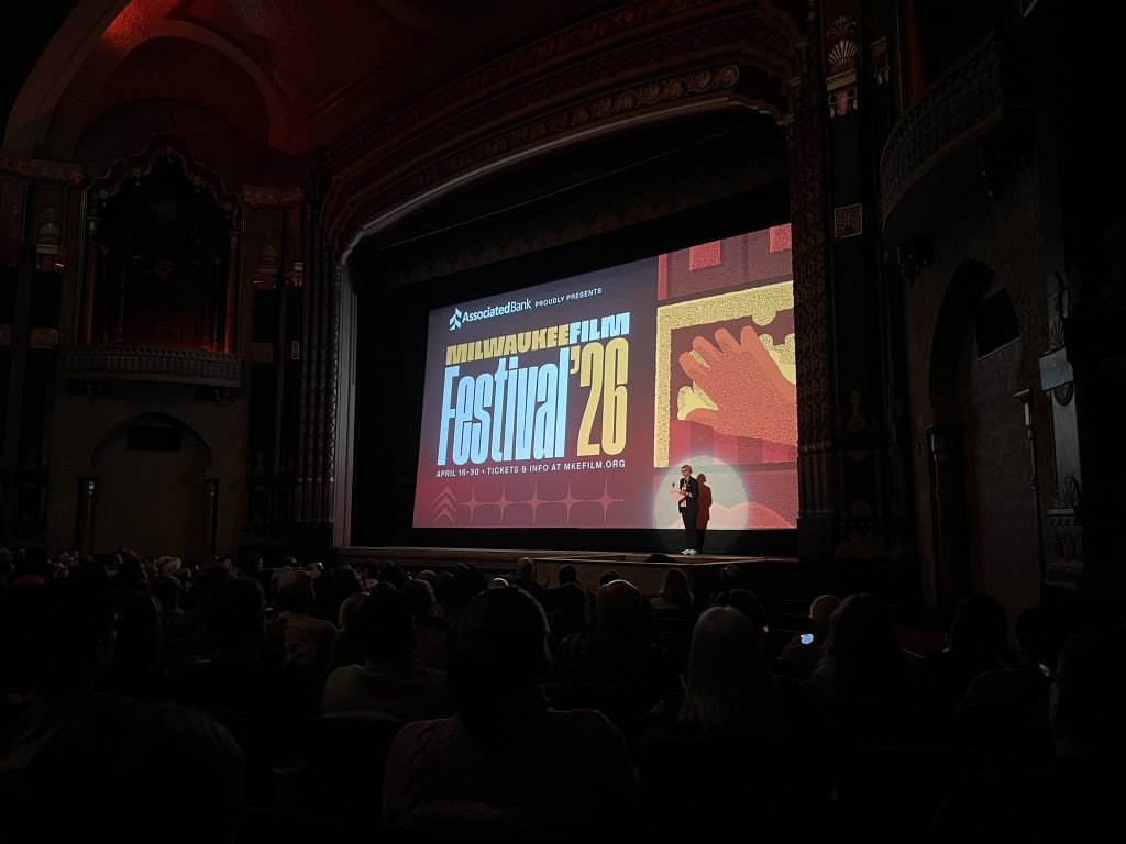 Susan Kerns introduces a film to a sold out crowd at the 2026 Milwaukee Film Festival. Photo by Jeramey Jannene.