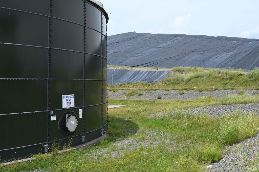A leachate storage tank at Juniper Ridge Landfill in Maine. High levels of PFAS have been found in Maine’s landfill leachate. Photo courtesy of Marina Schauffler