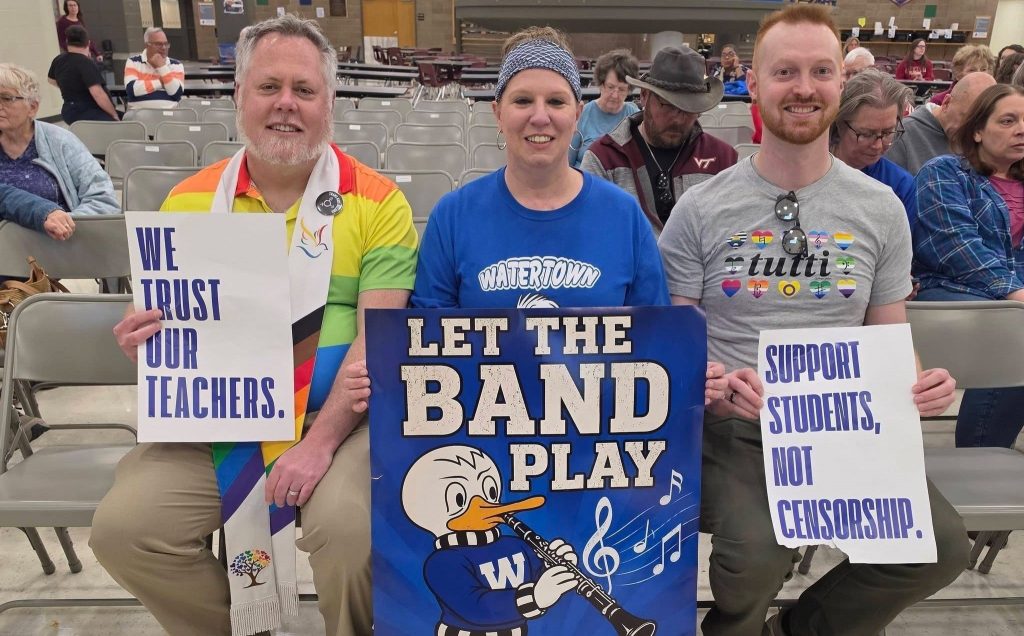 Watertown parents and community members protested the removal of a piece of music on May 12, 2026. Photo submitted from Wendy Pliska