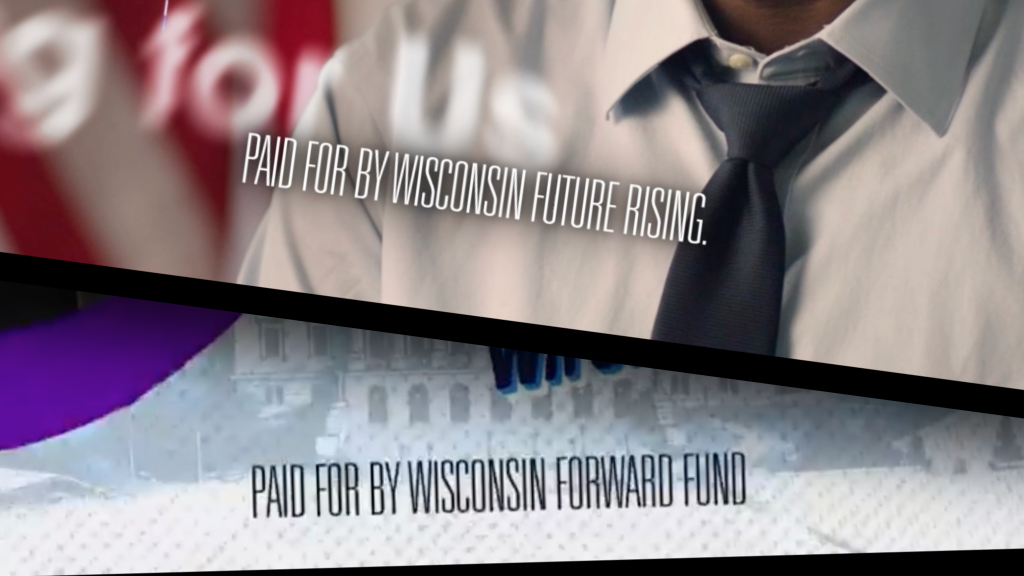 Examples of campaign ad disclosures in the Wisconsin governor’s race. Screenshots from campaign ads