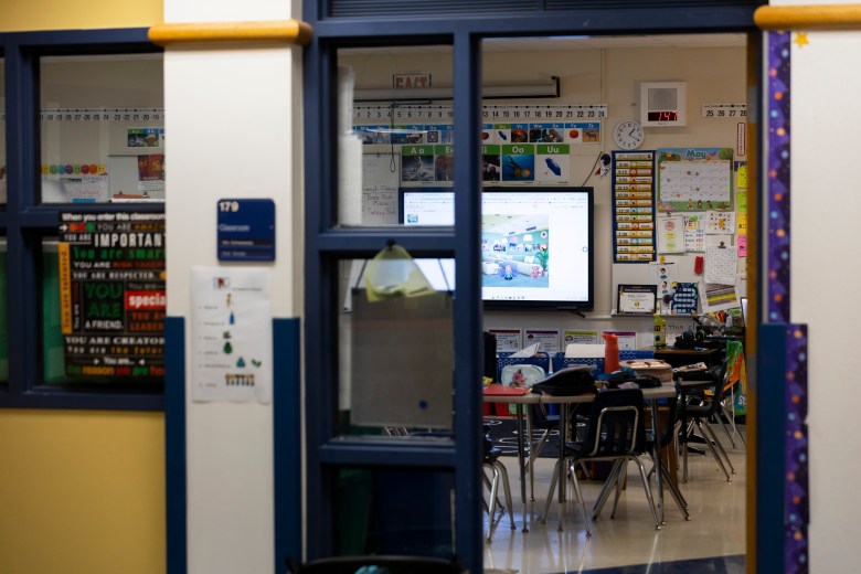 A classroom at Brookfield Elementary School sits empty while students attend recess on May 22, 2026. Wisconsin officials launched a teacher apprenticeship program in 2024 to ease the teacher shortage and help give people like Matthew Jacobson alternative routes into the field. (Joe Timmerman / Wisconsin Watch)