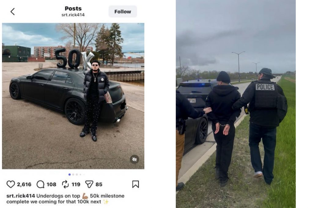 srt.rick414 Instagram screenshot (left) and MPD arrest photo (right). Images from MPD.