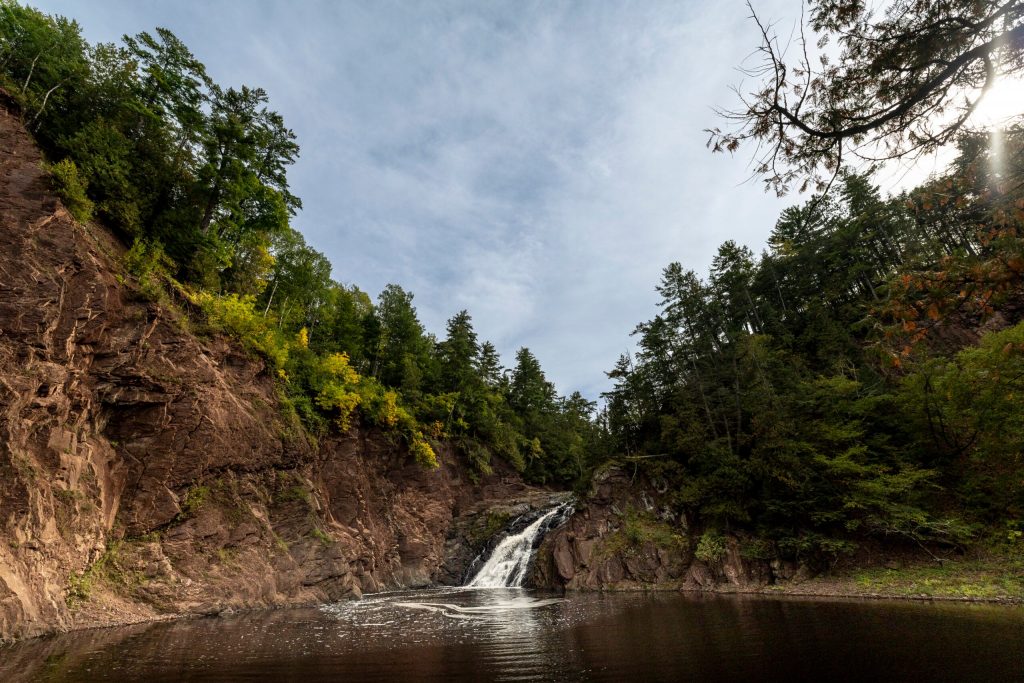 A view of Superior Falls, which drops 90 feet before the Montreal River empties into Lake Superior. Sara Rubinstein/Courtesy of the Trust for Public Land