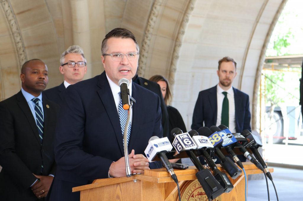 City Attorney Evan Goyke speaks at Tuesday's reckless driving press conference. Photo taken Oct. 1, 2024 by Sophie Bolich.