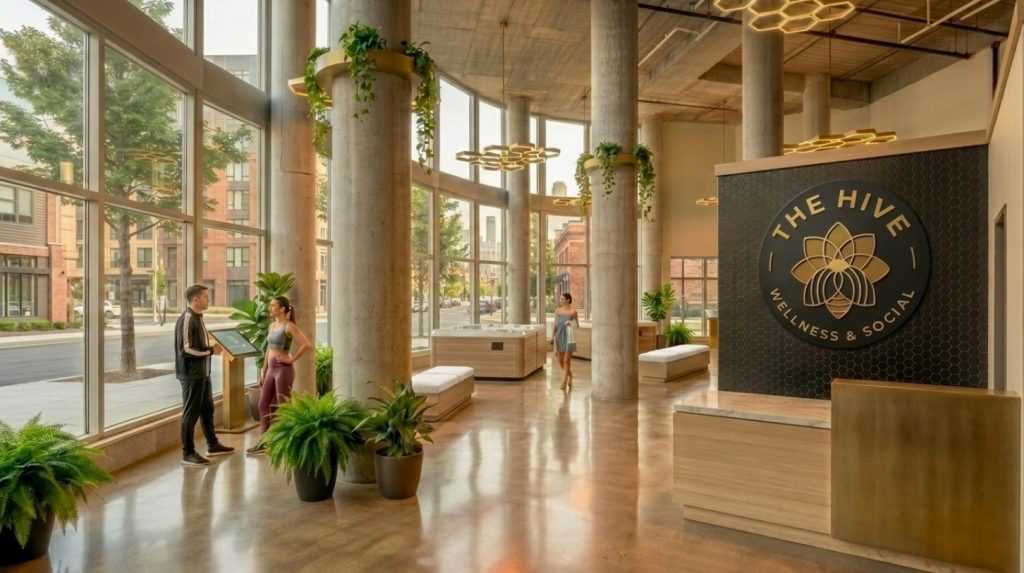 The Hive Wellness & Social rendering. Image courtesy of The Hive Wellness & Social.