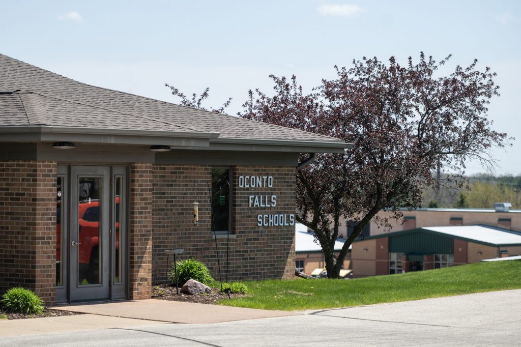 The Oconto Falls School District office Tuesday, May 12, 2026, in Oconto Falls, Wis. Angela Major/WPR