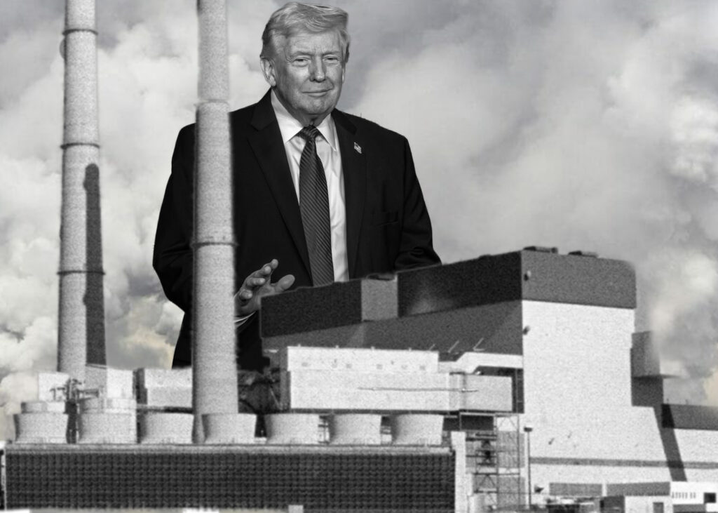 The Columbia Energy Center in Pardeeville is expected to receive $19 million from the Trump administration to "modernize" despite initial plans for the plant to be retired in 2024. (Photos courtesy of Alliant Energy, John Partipilo/Tennessee Lookout | Illustration by Henry Redman/Wisconsin Examiner)