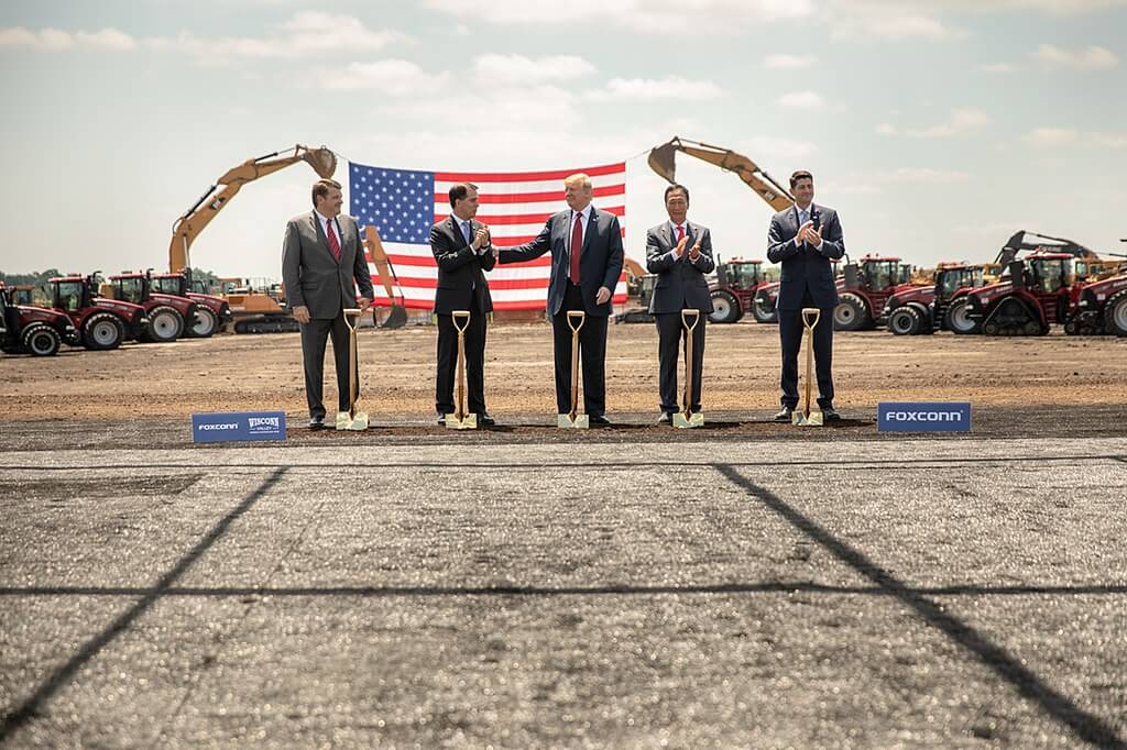 Foxconn’s groundbreaking ceremony in Wisconsin in June 2018 brought out then-U.S. House Speaker Paul Ryan, President Donald Trump, then-Gov. Scott Walker, Foxconn Founder and CEO Terry Gou and Christopher Murdock. (Photo courtesy of White House/Creative Commons)