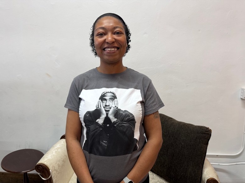 Shaqita Crockett, Pink Umbrella Theater Co.’s building manager, poses for a picture at 1104 W. Historic Mitchell St. (Photo by Jake Dale / Milwaukee Neighborhood News Service)