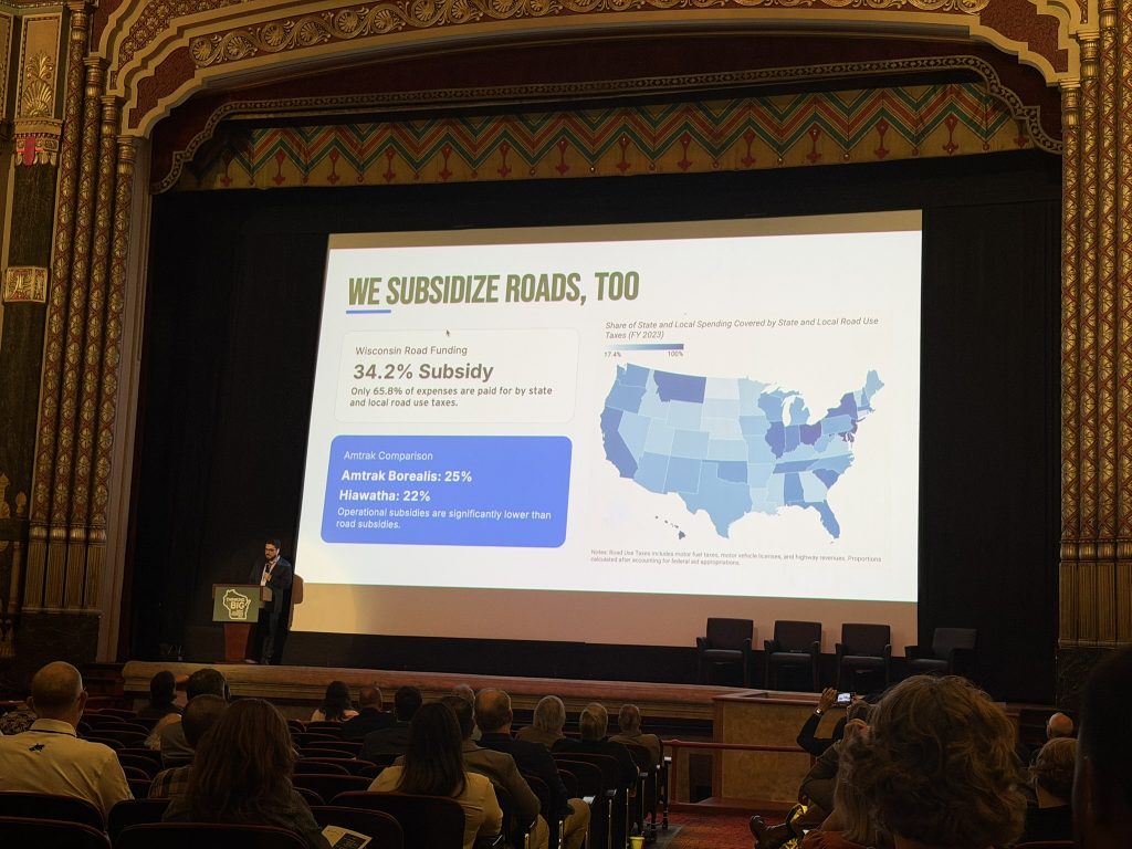 Hayden Clarkin speaks at the Thinking Big Wisconsin passenger rail event. Photo by Jeramey Jannene.