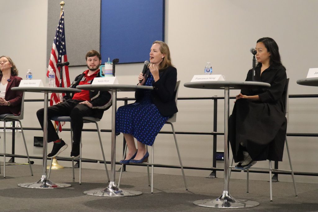 Andy Manske (left), Kelda Roys (center), and Francesca Hong (right). (Photo by Isiah Holmes/Wisconsin Examiner)