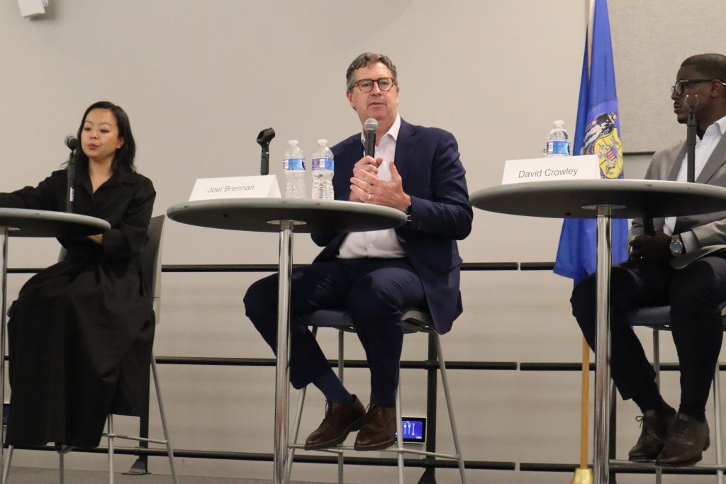 Francesca Hong (left), Joel Brennan (center), and David Crowley (right). (Photo by Isiah Holmes/Wisconsin Examiner)