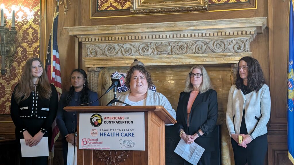 Rep. Lisa Subeck (D-Madison) said at the press conference in the state Capitol Tuesday that the right to contraception is in the “crosshairs” right now. (Baylor Spears/Wisconsin Examiner)