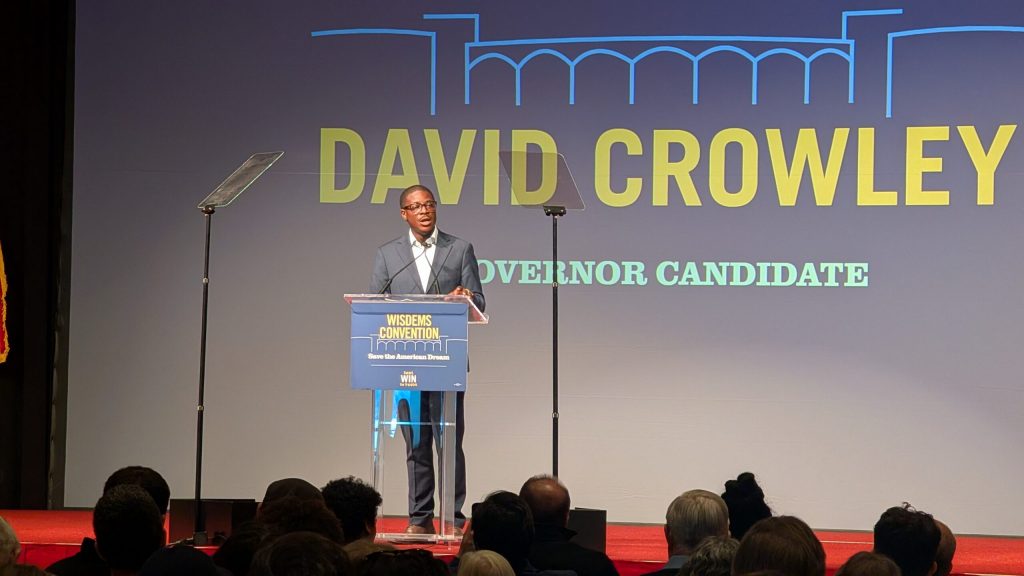 “As I travel, people always ask me, ‘David, can a Black candidate become governor?…If it’s a candidate that has a plan that’s built on proven public policy, not whatever the latest poll says is popular,” Crowley said. “Then, yes, the answer is simple, y’all.” (Photo by Baylor Spears/Wisconsin Examiner)