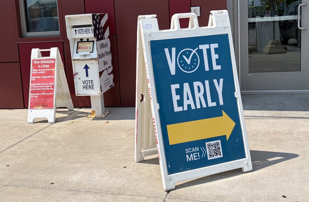Early voting and a ballot drop box at Good Hope Library, 7715 W. Good Hope Rd. Photo taken July 28, 2026 by Sophie Bolich.