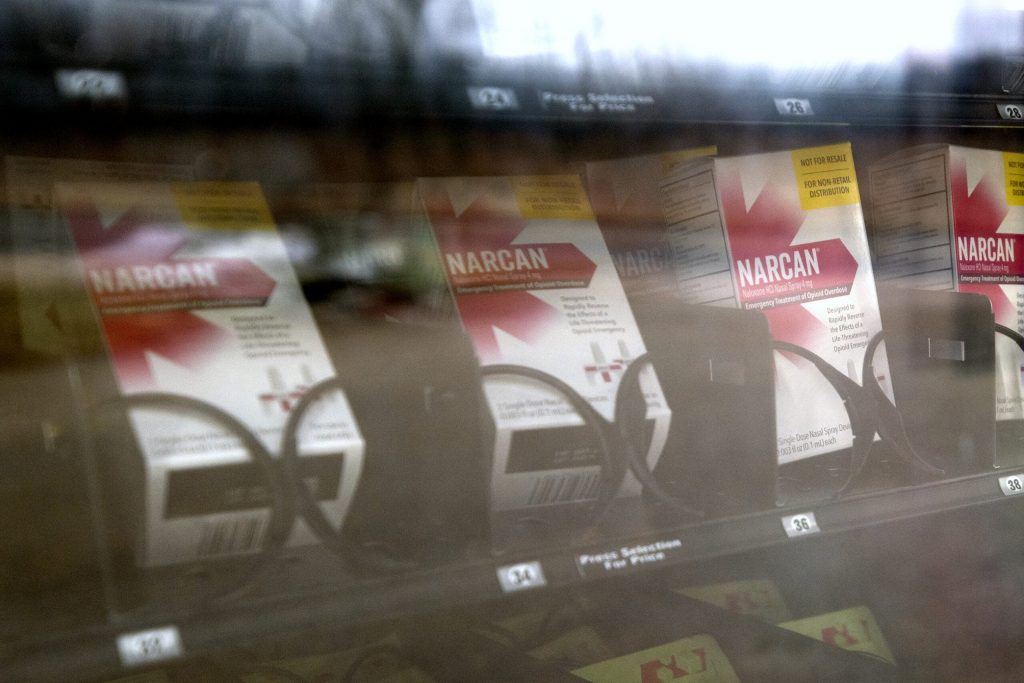 Narcan is for sale in a vending machine outside of the Tellurian Detoxification Center on Wednesday, Jan. 7, 2026, in Madison, Wis. Angela Major/WPR