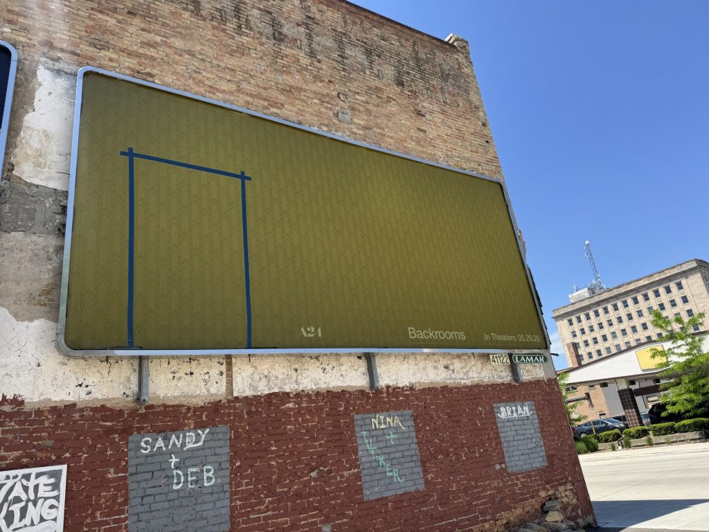 The new movie “Backrooms” opens on May 29. This billboard is seen here in downtown Oshkosh on May 27, 2026. Evan Casey/WPR