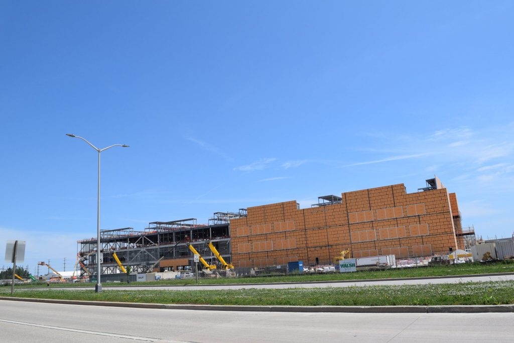 Construction is ongoing at the second Microsoft data center in Mount Pleasant. Evan Casey/WPR