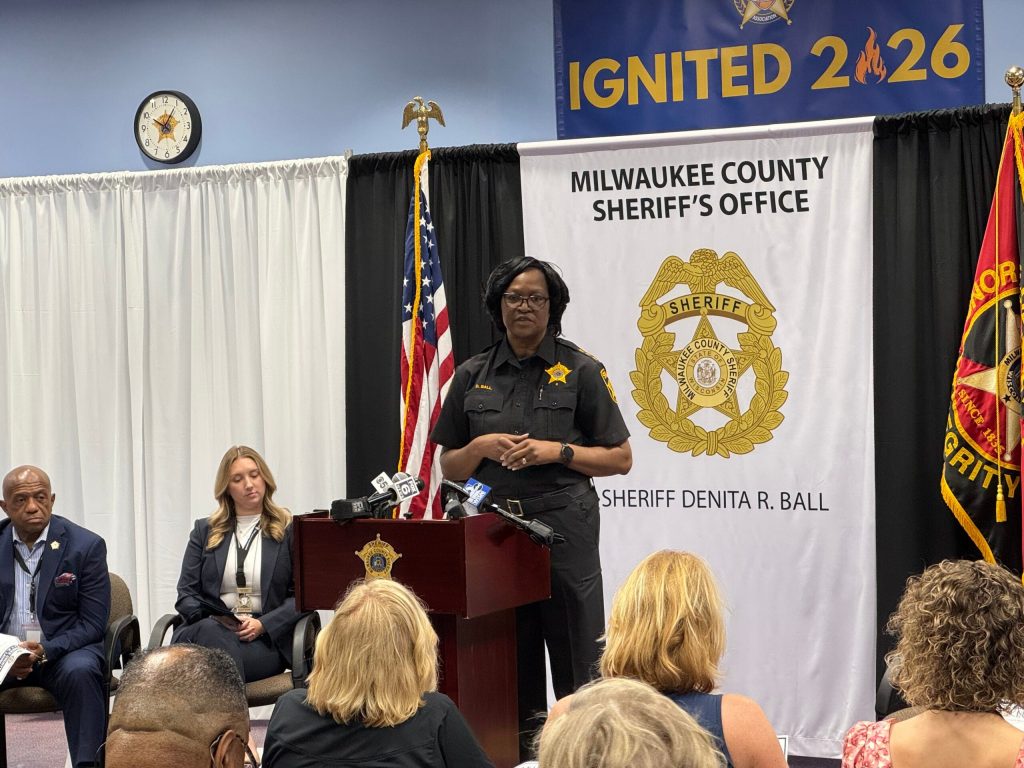 Milwaukee County Sheriff Denita Ball speaks during a press conference on July 14, 2026. Evan Casey/WPR