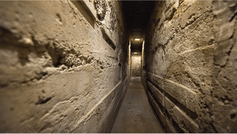 A tunnel below the Milton House used as a part of the Underground Railroad is open to visitors of the Milton House Museum, June 28, 2022, in Milton, Wis. (Angela Major/WPR)