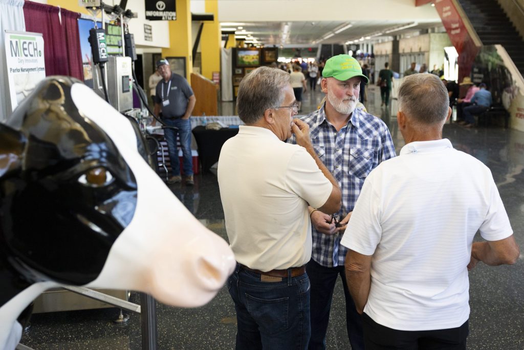 Republican U.S. Rep. Derrick Van Orden, who represents western Wisconsin, speaks with attendees during the World Dairy Expo, Oct. 2, 2025, at the Alliant Energy Center in Madison, Wis. (Joe Timmerman / Wisconsin Watch)