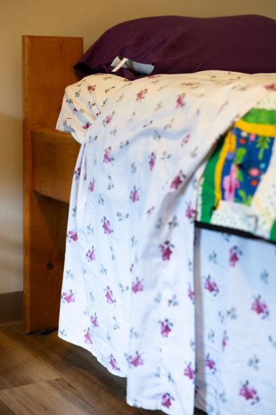 A bedroom sits empty during the day at Safe Haven on June 19, 2026. The emergency shelter has fielded more calls for service since Newcap closed. “Unfortunately, if they aren’t actively fleeing domestic violence or sexual violence, they’re not eligible (to) stay here, and there’s nowhere for them to go in Shawano County,” Executive Director Mindy Lohff said. (Joe Timmerman / Wisconsin Watch)