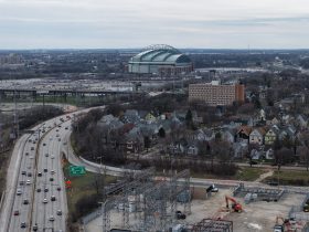 Interstate 94 and American Family Field. Photo by Urban Milwaukee staff.