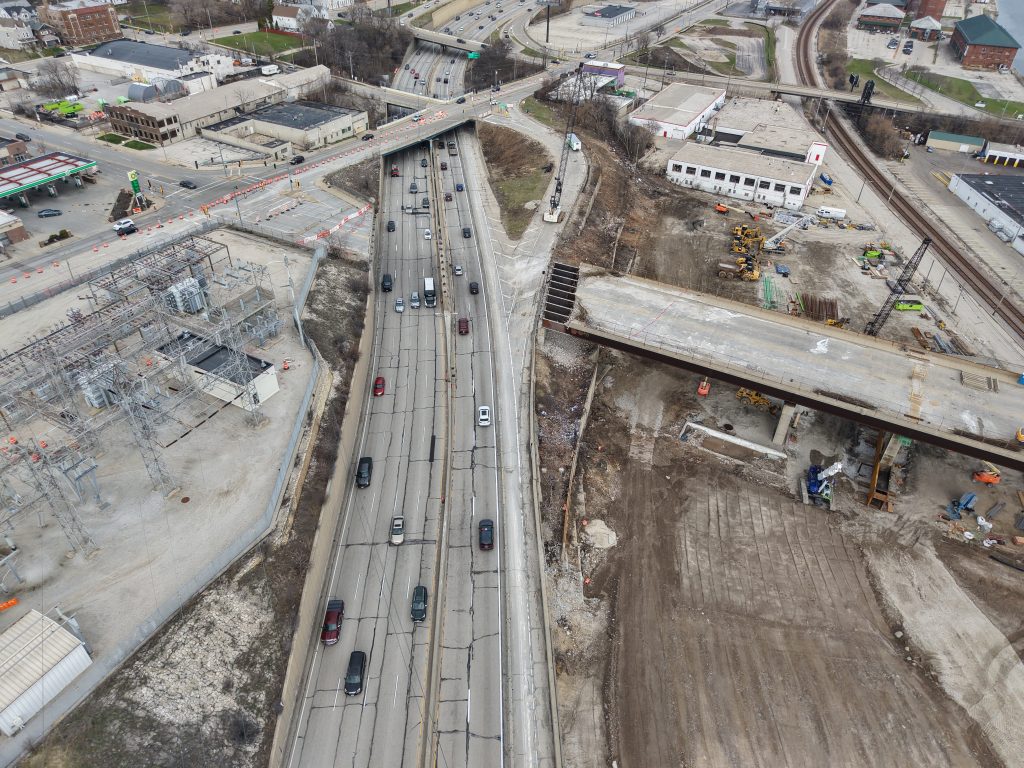 Interstate 94 and 27th Street bridge construction in May 2026. Photo by Urban Milwaukee staff.